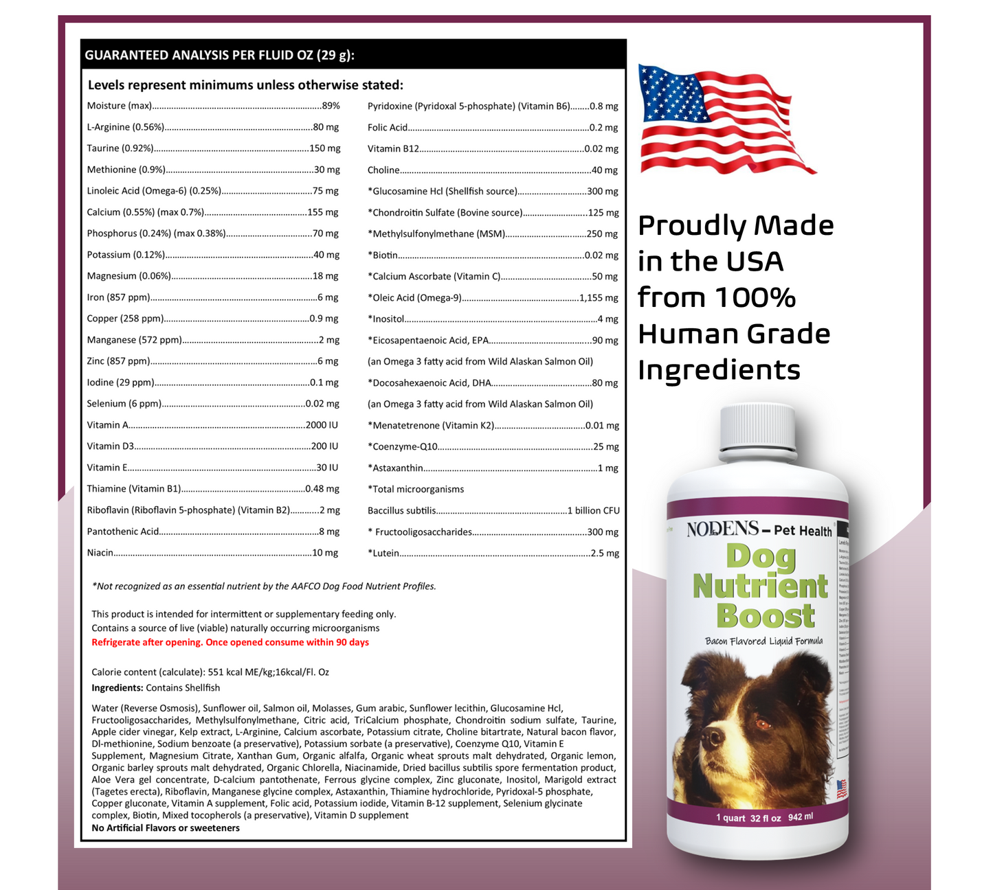 NODENS Nutrient Boost – Multivitamin for dogs - Liquid Health Supplement - Prebiotic and Probiotic for Digestion and Gut Health – Immune Support - Omega 3 Antioxidant - Multivitamins and Minerals